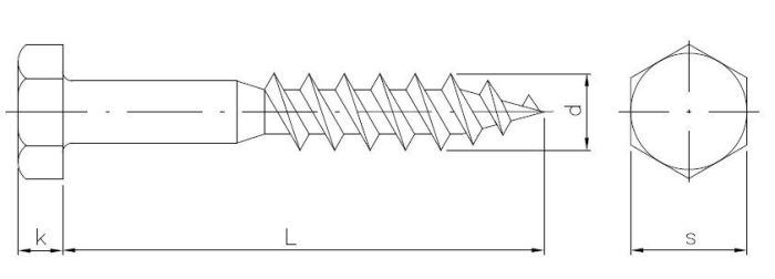 INOX Шуруп (глухарь) с шестигранной головкой и неполной резьбой согласно норме