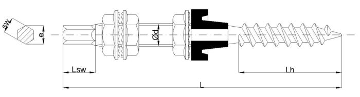 INOX, шуруп-шпилька, середина шестигранник - комплект (DIN 6923 + EPDM)