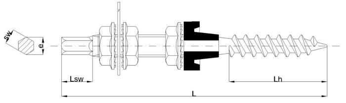 INOX, шуруп-шпилька, середина шестигранник - комплект (Монтажная пластина