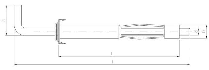 Дюбель стальной для пустотелых материалов с прямоугольным крюком