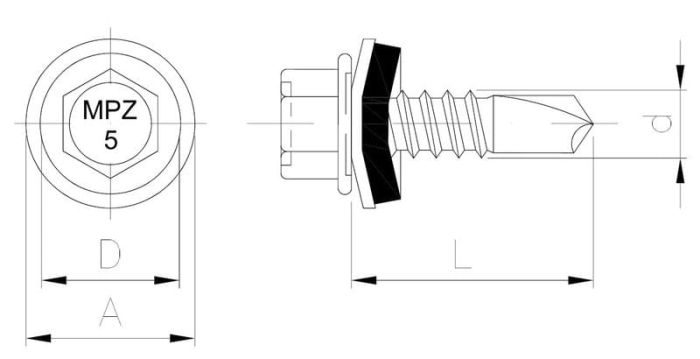 Саморез с шестигранной головкой с пресс-шайбой, со сверлом, MPZ 5 (оцинкованный)