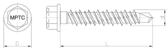 Саморез с шестигранной головкой с пресс-шайбой, со сверлом, MPТC (керамическое покрытие)