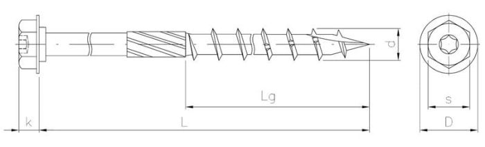 Шуруп для деревянных конструкций с шестигранной головкой с пресс-шайбой
